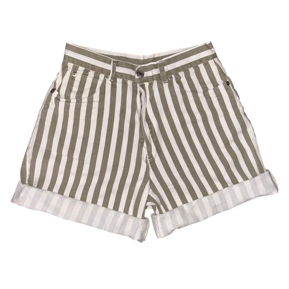 Vintage White & Khaki Striped High Rise Shorts 12